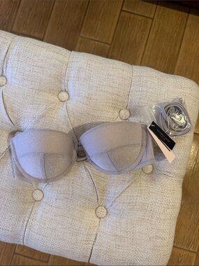 Victoria’s Secret Shimmery Bandeau Push Up Balconette Swim Top 32C Silver NWT